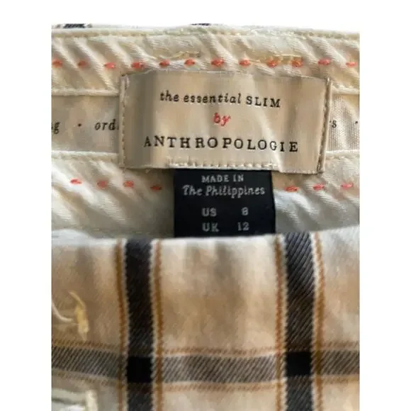 Anthropologie Essential Slim Ankle Pants Size 8 White Black Grid Pattern EUC - Picture 2 of 7
